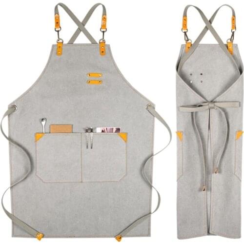 Gray Canvas Apron Crossback Cotton Strap Cafe Bartender Pastry Chef Waitstaff Uniform Florist Hairdresser Painter Work Wear E56