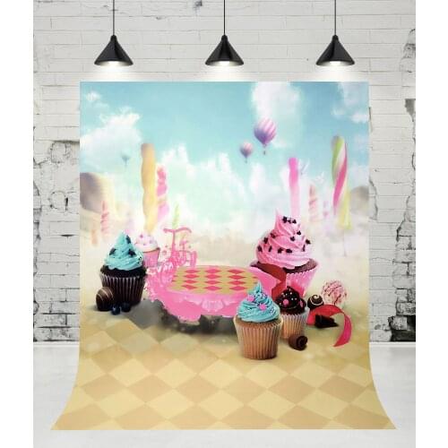 VinylBDS Hot Air Balloon Ice Cream Cake Photography Backdrops Blue Sky Clouds Photo Studio Children Background for Birthday Prop