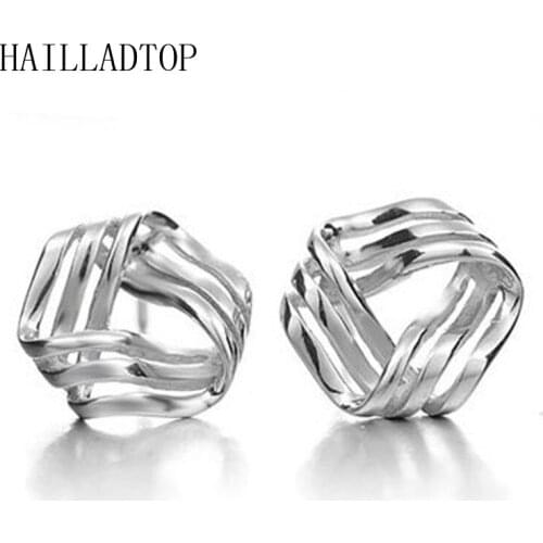 Geometric Triangle Stud Silver Plated Earrings Cute Little Ear Jewelry Rhyme Flow Of High-grade Rhodium Hypoallergenic Jewelry