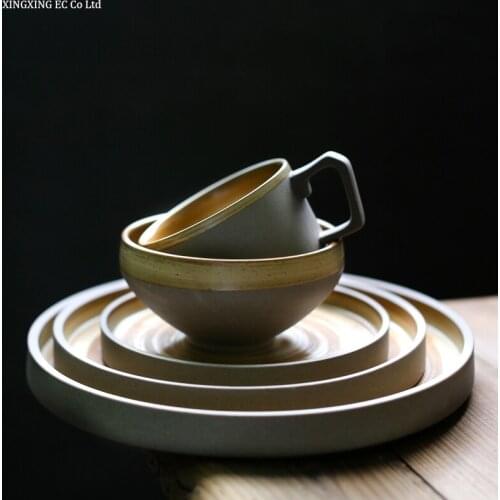 Rough Pottery Japanese Kaiseki Cuisine Tray Vegetarian Creative Personality Household Ceramic Steak Plate Tableware Supplies