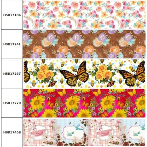 HSDCraft Spring Flower Bee Sunflower Printed Grosgrain/Satin Ribbon for DIY Sewing Hairbow Accessories Decoration 38MM 10Yard