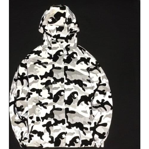 Camouflage Hip Hop Reflective Jacket With Hood Fashion Hi Street Night Shiny Outerwear Tops Windbraker Streetwear