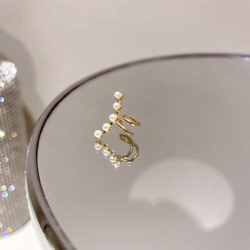 Single Korean Gold Color Ear Cuff Pearl Earcuff Earrings for Women Clip on Earrings Ear Bone Clip Fashion Jewelry