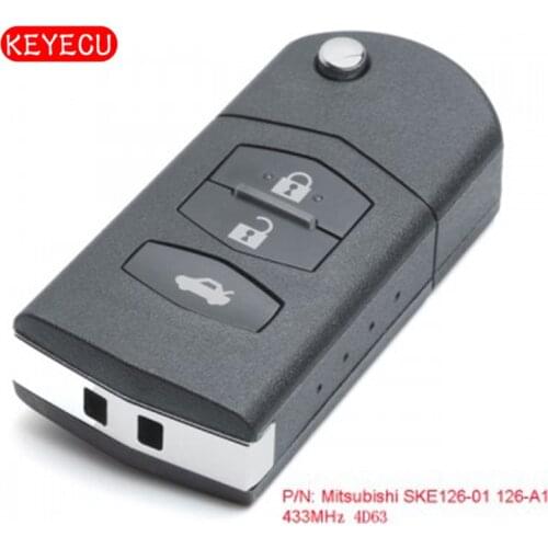 Keyecu Upgraded Flip Remote Car Key 433MHz 4d63 Chip Fob 3 Button for Mazda 2 6 2010-2013 P/N: Mitsubishi SKE126-01