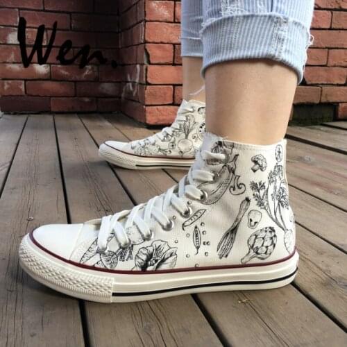 Wen Design Custom Hand Painted White Shoes Kinds of Vegetables Patterns Men Womens Gifts High Top Canvas Sneakers