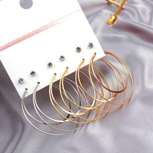 Oversize Gold Sliver Color Big Circle Hoop Earrings Set for Women Punk Party Jewelry Crystal Large Round Earrings 6 Pairs/Set