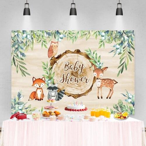 Laeacco Wood Texture Stakes Leaves Animals Safari Party Photography Backdrops Baby Shower Backgrounds Birthday Photocall Props