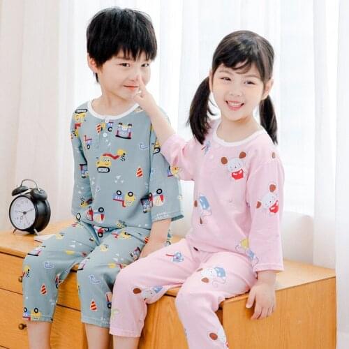 2-14 Yrs Kids Summer Pajamas Baby Boys Girls Clothing Set Cartoon Costume Pijamas children Sleepwear Poplin Cotton Pyjamas Sets