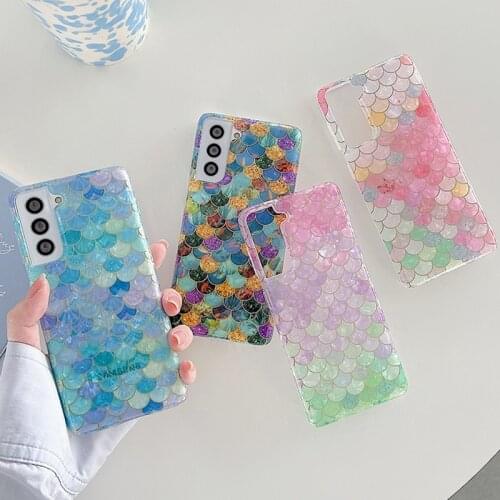 LOVECOM Fashion Mermaid Fish Scales Shell Phone Case For Samsung S21 Plus S20 FE S21 FE Note 20 Ultra Soft Silicone Back Cover