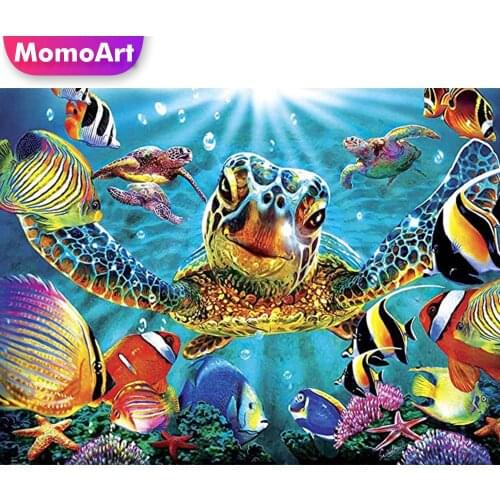 MomoArt DIY Diamond Mosaic Tortoise Animal Picture Rhinestone Diamond Embroidery Sea Needlework Painting Cross Stitch Home Decor