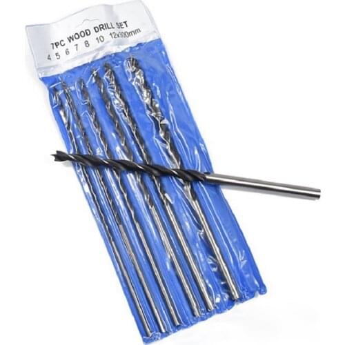 7PCS 4mm/5mm/6mm/7mm/8mm/10mm/12mm Extra Long Wood Drill Bit Set High-carbon Steel Point Wood Drill Bits