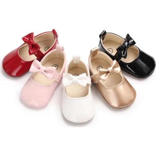 New Baby Girls Bowknot Gold Red Pink Black Anti-Slip Casual Sneakers Toddler Soft Soled Princess Walking Shoes