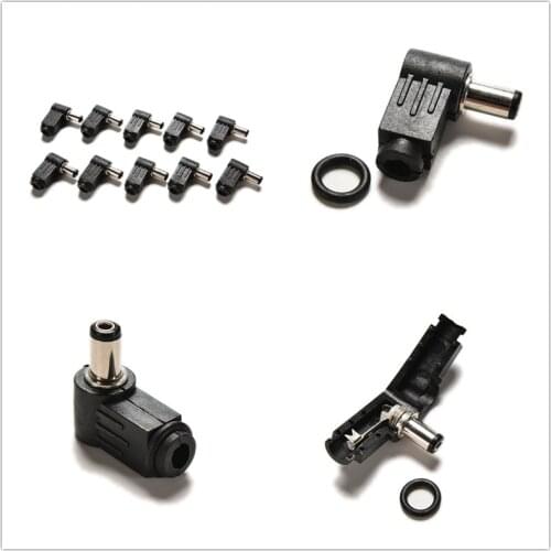 New 10PCS Black 90 Degree Right Angle 2.1x5.5mm 2.1mm DC Power Cable Male Plug Socket Soldering Cord Tip Adapter Connector