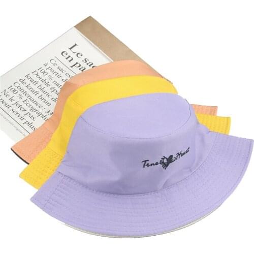 Bucket Hats Double Sided Purple Yellow Pink Letter Women Hats Casual Sun Protection Foldable Fisherman Caps gorras para mujer