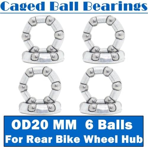 Caged Ball Bearings OD 20mm 8PCS Rear Bike Wheel Hub Headset Crankshaft Pivot Retainer Steel Oversize 6 Balls Bearing 20 mm