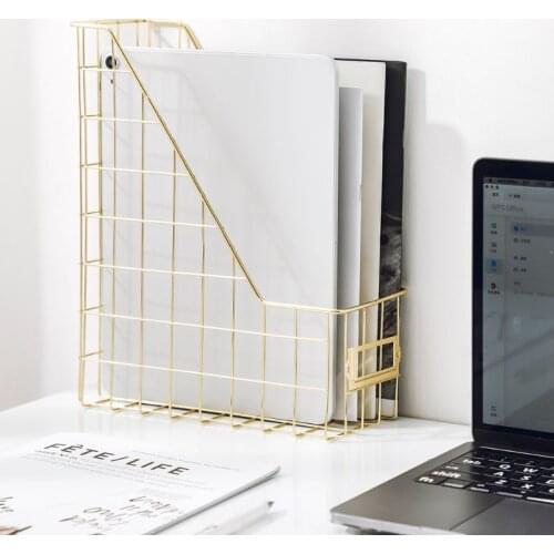 Nordic Wrought Iron Grid File Holder Single Layer Desk Shelf Magazine Book Storage Rack Organizer