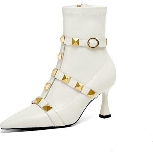 Autumn and Winter New Pointed Toe Boots Womens Boots High Heels Fashion Rivet Boots Women High Heels 7.5cm High Heels