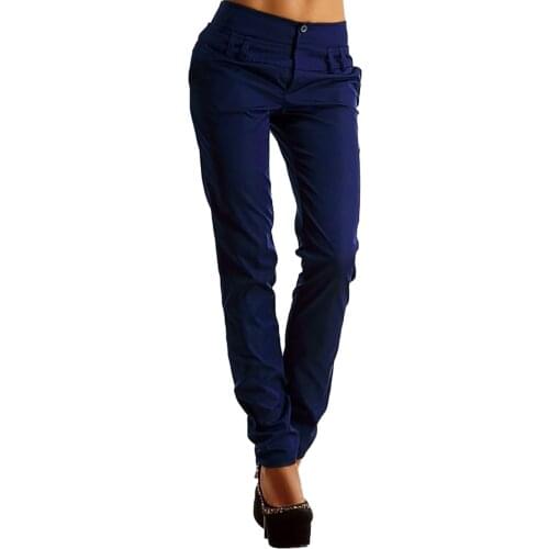 Womens Pants High Waist Solid Color Button Pocket Trousers Slim Long Pencil Pants Workout Sweatpants 2021 New Hot Sale