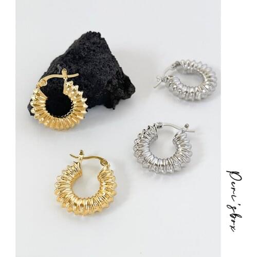 PerisBox Minimalist Gold Silver Twisted Tube Hoop Earrings For Women Geometric Chunky Thick Textured Huggie Earring