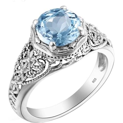 Brand Women Fine Jewelry Sterling Silver Aquamarine Ring Gemstone Wedding Engagement Party Costume Accessories Fashion