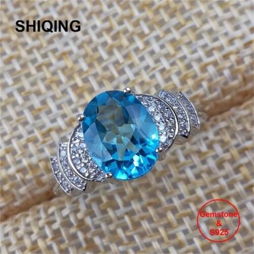 SHIQING Nature topaz real gemstone 925 sterling silver fish tail fan shaped rings for woman