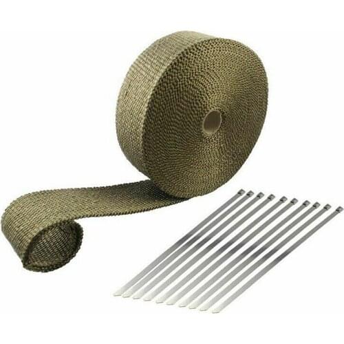 1pc Exhaust Heat Wrap Roll Tape Fiberglass Wrap Tape Titanium Gold 10M x 5cm With 10pcs Stainless Ties DIY Accessories Parts