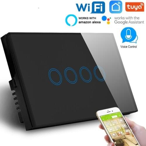 120mm AU/US Smart Life Tuya 4 Gang Wifi light Touch switch Wireless Intelligence Wall Switches compatible Alexa Google Assistant