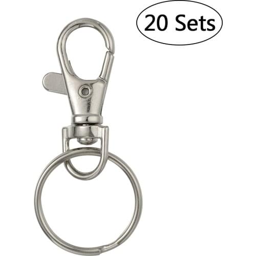 20 Sets of Large-sized Detachable Swivel Lobster Clasps Keychains with 25mm Key Rings