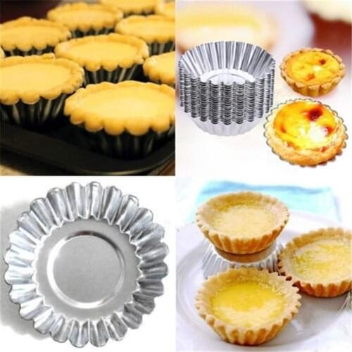 10pcs Non-stick Aluminum Alloy Egg Tart Mold Reusable Flower Shape Practical Baking Tool Creative Baking And Pastry Tool