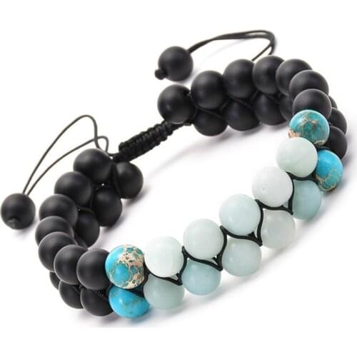 6/8mm Beads New DIY Double Row Couple Bracelet Frosted Stone Handmade Weave Adjustable Charm Bracelet for Women Men