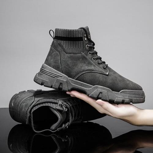 Flying knitwear Martin leather breathable British Wind work wear mens boots autumn and winter trend retro fashion shoes