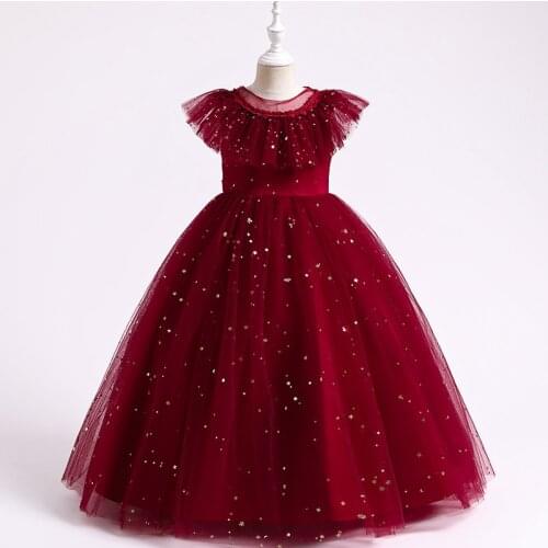 Kids Wedding Star Sequins Dress for Girls Summer Flower Girl Princess Tulle Dresses Teens Formal Wedding Pageant Ball Gowns