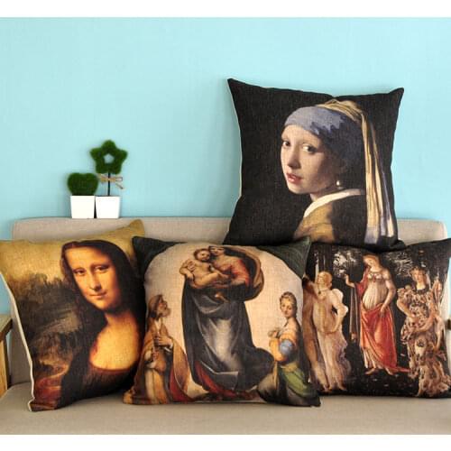 European Retro Classical Famous Paintings Mona Lisa Cushion Cover Pillow Case Home Decorative Sofa Linen Cushions Covers