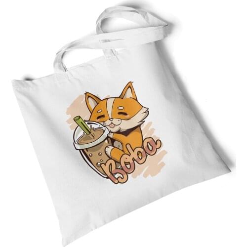 Focal20 Streetwear Animal Dog Pattern Reusable Shopping Bag Women Canvas Tote Bags Printing Eco Bag Shopper Shoulder Bags