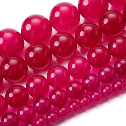 Rose Red Chalcedony Jades Natural Stone Beads Round Loose Spacer Bead for Jewelry Making DIY Bracelet Accessories 4/6/8/10/12mm