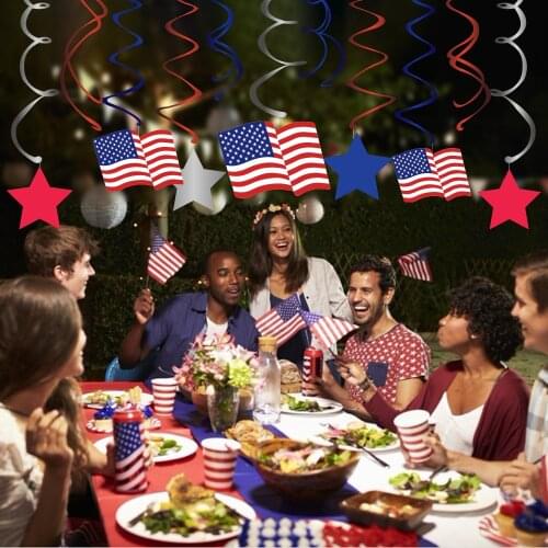 July 4th Theme Party Favor DIY Cake Topper Wrapper Spiral Hanging Swirl American Independence Day Party Decoration