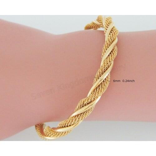 MIN ORDER 10$ / GREAT VIVID PLAIN MESHTWIST PATTERN - YELLOW GOLD GEP GP DIAMETER 2.16" OPENED BANGLE CAN FIT TO MOST PEOPLE