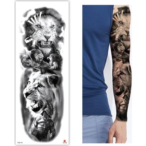 Large Arm Sleeve Tattoo Tiger Lion Bird Waterproof Temporary Tatoo Sticker Zeus Forest Clock Men Full Skull Totem Tatto