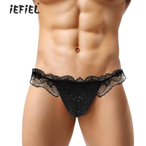 Gay Mens Thong Sexy Sissy Lingerie for Men Panties Underwear Exotic G-string Ruffle Lace Briefs Bulge Pouch Panties Jockstraps
