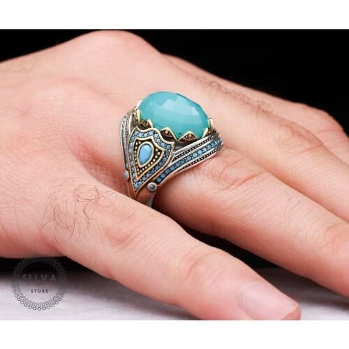 Zircon Stone 925 Silver Mens Ring. Man Jewellery Stamped With Silver Stamp 925 All Sizes Are Available