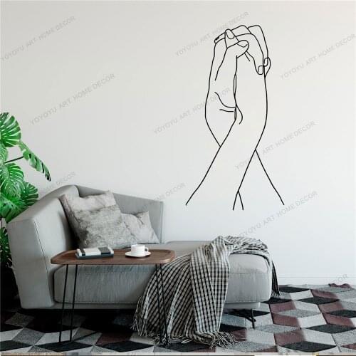 Hand in hand Couple Line Draw Art Wall Sticker For Home Decor Living Room Valentines Removable Murals Wallpoof CX1420