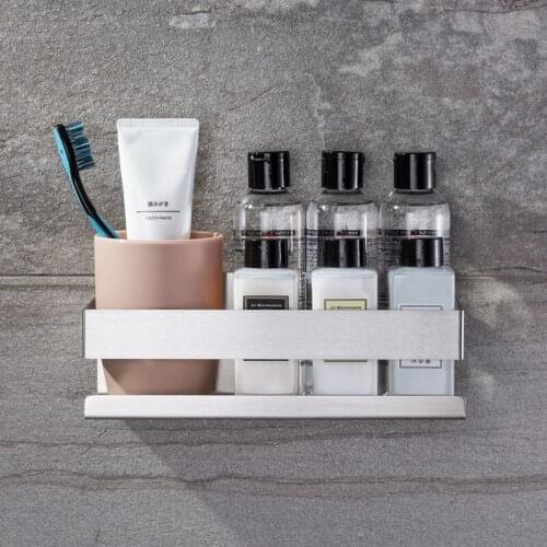 Stainless Steel Bathroom Shelf Wall Mounted Storage Holder No Drilling Kitchen Shelf Rectangle Shampoo Rack Bathroom Products