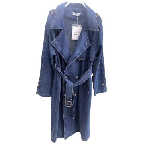 2021 Spring New Korean Loose Large Size Denim Trench Coat X-long Denim Windbreaker Fashion Chivalrous Girl Blue Outerwear Coats