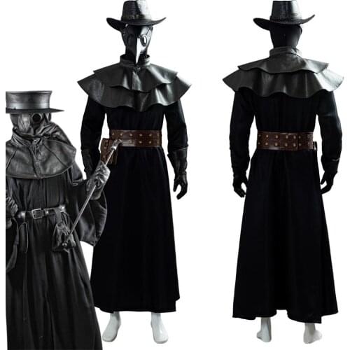 NEW Arrival Plague Doctor Costume Long Robe Cape Coat Suit Steampunk Bird Beak Mask Plague Doctor Cosplay Halloween Costumes