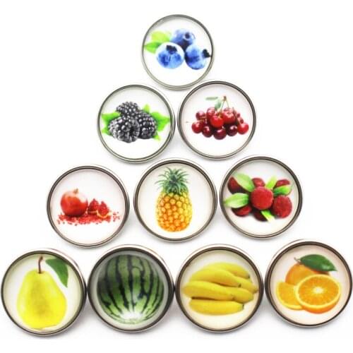 New Style 12pcs/lot High Quality True Fruits Pattern Glass Snap Buttons Charms Fit 18mm Snap Necklace Bracelet DIY Jewelry