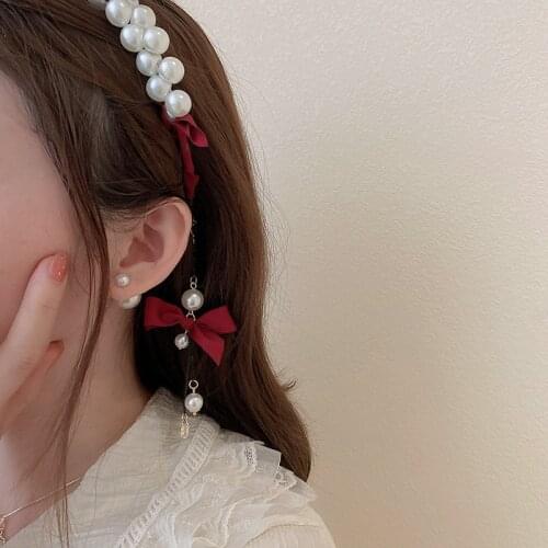 White Pearl Headbands For Women Girl Hairbands Vintage Retro Korean Hair Accessories Fabric Bow Knot Pendant Head Wear Wholesale