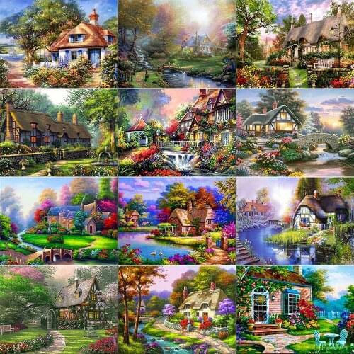 QIZITENG Full Square/Round Housing Landscape Diamond Painting 5D DIY Diamond Embroidery Mosaic Home Decoration Gifts