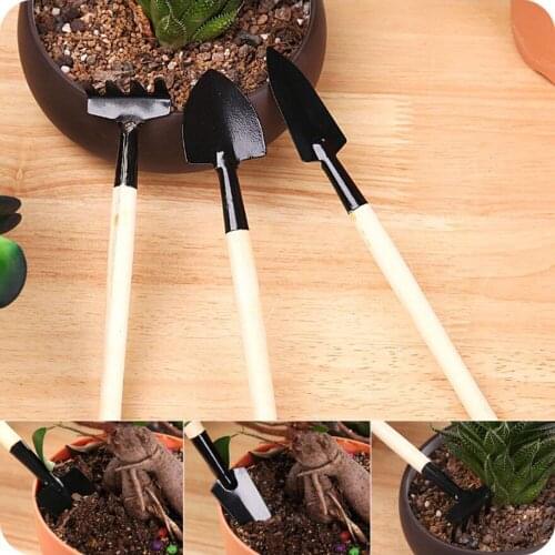 Sale 3Pc Gardener Bonsai Tool Small Shovel Rake Spade Raising flowers Mini Garden Tools Wood Handle Metal Head Kids Toy 1080gC