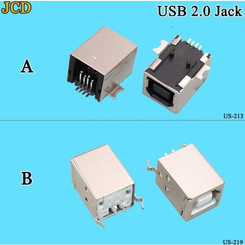 JCD USB 2.0 Connector Socket Jack Female Type B 90 Degree Connector Soldering PCB Connector Printer interface White/Black