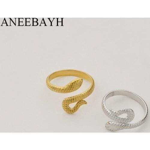 Adjustable Stainless Steel Snake Rings For Women Men Couple Rings Gold Silver Color Texture Curved Animal Finger Rings Jewelry